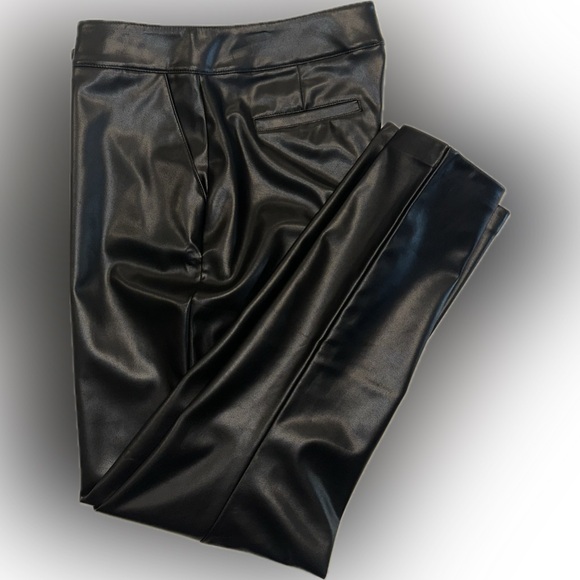 Calvin Klein Women's Black Faux Leather Button-Waist Straight Leg Pants NWOT - Picture 7 of 9